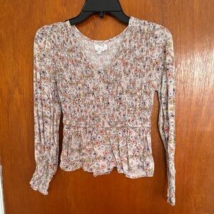 Japna Floral Smocked Blouse - Pink and White
